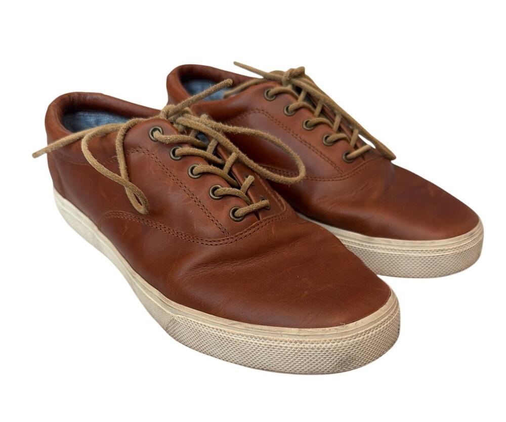 Sperry Striper PLUSHWAVE Brown Leather Low Top Sneakers Men's Size 10